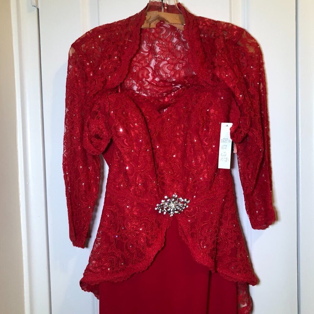 Ideas by Barbara Red Long Gown/Dress 5825-14 Size Small - Picture 4 of 12